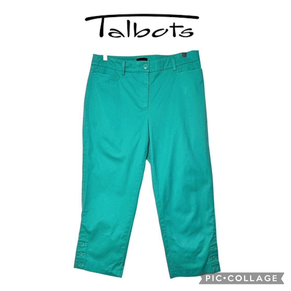 Talbots perfect skimmer slim legs cropped pants size 6 teal blue